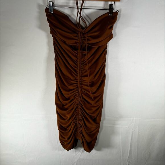 Zara Dress Size Large New Brown Draped Mini ruched - Picture 5 of 12